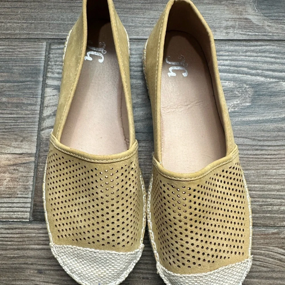 Journee Collection Women Yellow-Tan Perforated Espadrille Slip-Ons